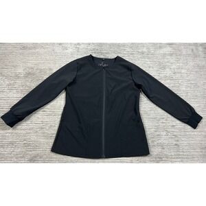 Crush Scrubs Scrub Jacket Women S Black Zip Up Round Neck Long Sleeve Ribbed